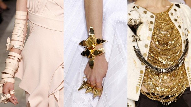 Images credit to Vogue.co.uk. All by Givenchy - dangerous-looking rings, heavey gold chains and studs